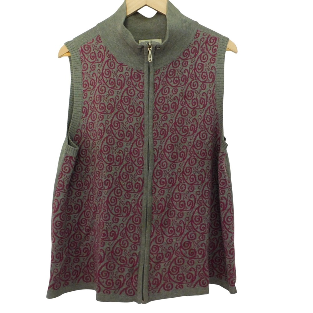 cj‎ banks Christopher Banks Full Zip Sweater Vest Gray Purple 100% Cotton Size X